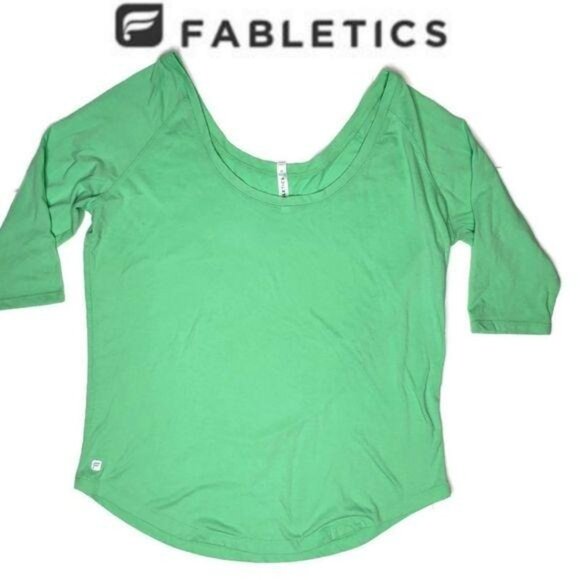 Fabletics Green 3/4 Sleeve Top Womens Scoop Back athletic top size medium - Picture 2 of 7